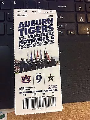 2016 Auburn Tigers Vs Vanderbilt Commodores Football Ticket Stub 11/5 • $2.49