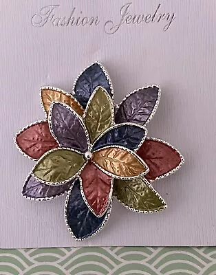 Flower Magnetic Brooch  Multicoloured Scarf Pin Silver Tone • £9.40