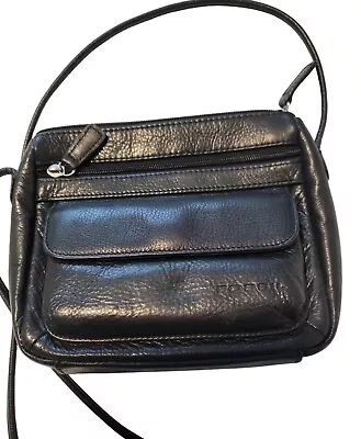 Vintage Fossil Black Leather Small Crossbody Shoulder Bag Front Zip Pocket • $29.99