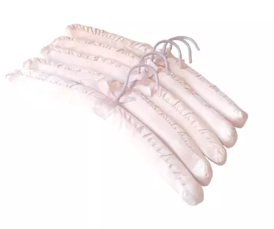 Vintage Lavender Padded Satin Decorative Clothes Hangers Set Of 5 • $30