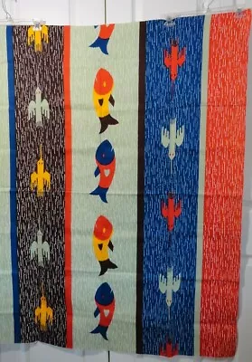 Vintage Fish Birds Tribal Ethnic Native Dobby Weave Fabric 1+1/2 Yard Ameritex • $3.50