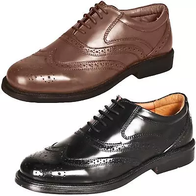 Mens Brogues Shoes Leather Padded Formal Lace Up Oxford Smart Office Wedding UK • £28.95