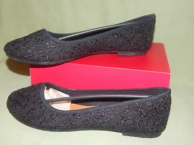 Womens Size 9 Cammie Black Lace Sequins Ballet Flats Shoes L4025 • $9.99
