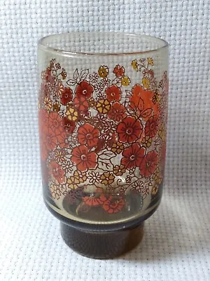 One (1) Vintage Libbey Orange And Brown Flowers Juice Glass Lot #3 • $9.99