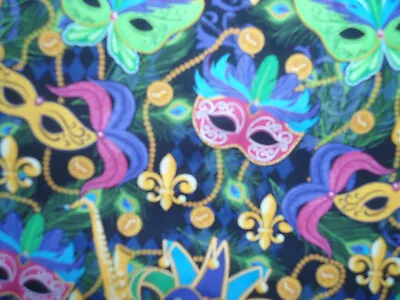 Vtg.fabric Mardi Gras By M' Liss Cotton masks Horns2 1/4  Yards  42 Wide • $9.99