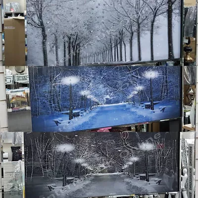 Black & White Winter Woods With Crystals Liquid Art & Mirror Frame Pictures • £69.99