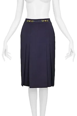 Vintage Celine Navy Purple Wool Skirt With Gold Link • $450