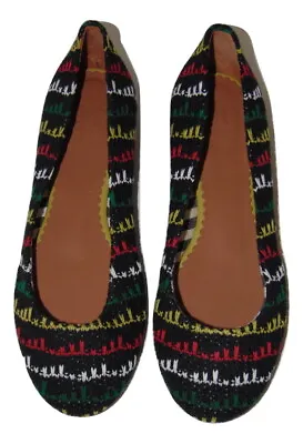MISSONI Flats Knit Black Red Yellow Striped Italy 38 7.5  • $35.96