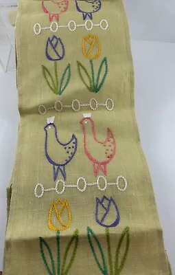 Vintage Hand Embroidered Easter Themed Green Table Runner Sweden • $25