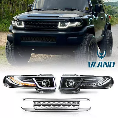 LED Headlights Silver Grille Set For 2007-2015 Toyota FJ Cruiser Sequential Turn • $284
