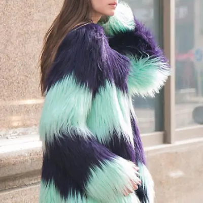 Womens Korean Fashion Mixed Colors Faux Fur Jacket Slim Fit Winter Outwear Coat • $102.80