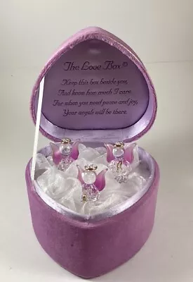 “The Love Box” Velvet Heart Box Of 3 Crystal Angels And Music Box Valentine • $15