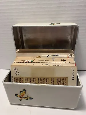 Vintage White Metal Recipe Box With Handwritten And Clipped Recipes GC • $20