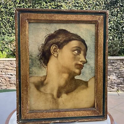 Vintage Italy Framed Michelangelo Head Of Adam Print On Board #1281 • $160