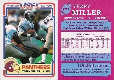 Terry Miller 1984 USFL Custom Card Michigan Panthers Buffalo Bills • $3