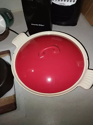 Vtg Griswold Cast Iron  Red Enamel Casserole Dish Cooking Pot & Lid  • $16