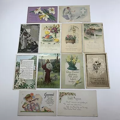 Lot Of 12 Vintage EASTER Postcards Flowers Chicks Religious Lot #573 • $10