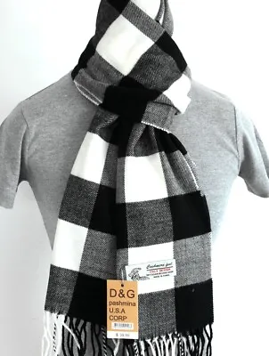 DG Men's Winter Scarf Check-Plaid.White Black.Cashmere Feel Warm Soft*Unisex • $10.98