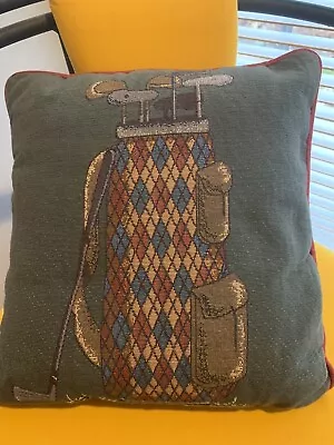 Decorative Tapestry Pillow Golf Bag Putter Clubs Theme Green Tan Argyle 12x12 Sq • $9.99