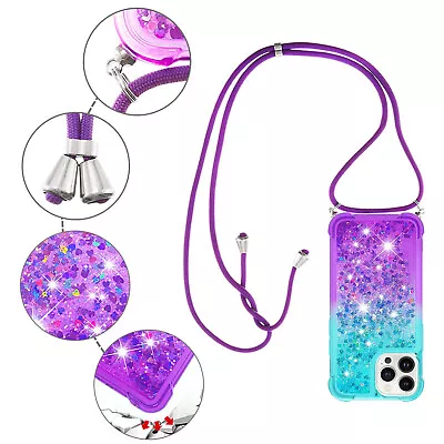 For Various Phone Quicksand +Crossbody Strap Glitter Case Cover Back Shockproof • £4.79