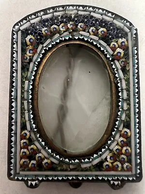 Vintage Micro Mosaic Oval Easel Picture Frame Made In Italy Forget Me Nots • $75