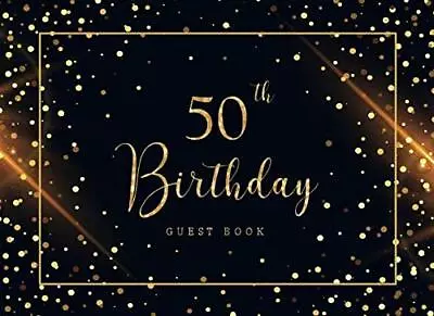 50th Birthday Guest Book Golden Sparkles Visitor Sign In Celebration Keepsake... • £7.91