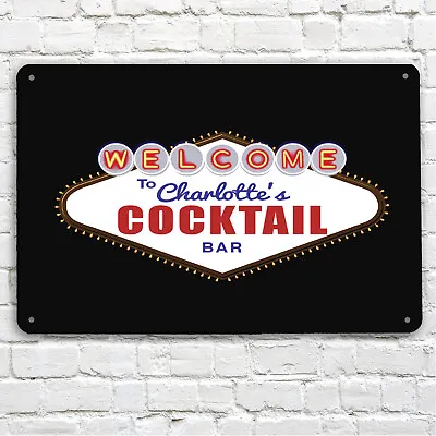 Personalised Bar - Cocktail Bar - Las Vegas Nevada Lights A4 Metal Sign Plaque • £13.50