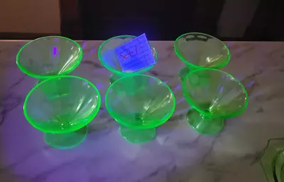 Set Of 6 Vintage Green Depression Uranium Vaseline Glass Custard Dessert Cups • $50