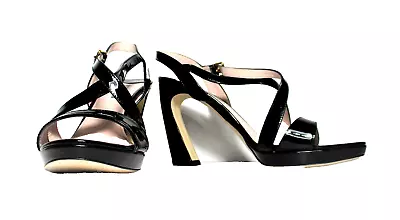 Miu Miu Vernice Strappy High Heel Sandals 38 1/2 Women Black Patent Leather • $112