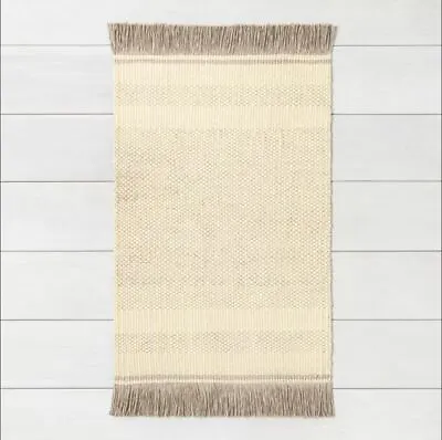 Hearth & Hand With Magnolia 2'x3' Jute Rug Cream With Gray Fringe And Pattern • $24.99