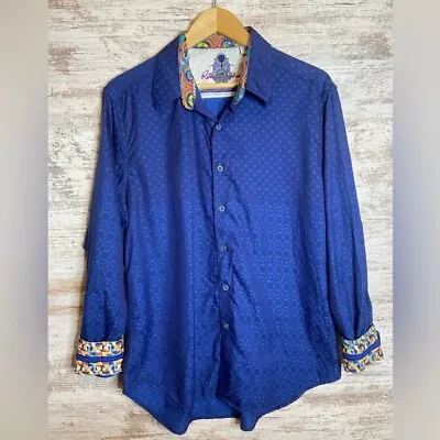 Robert Graham Space Invaders Blue Button Down Dress Shirt Sz Large EUC • $30