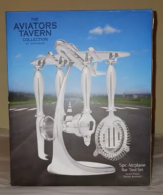 Aviators Tavern Collection Chrome 5-piece Airplane Bar Tool Set NIB Godinger • £95.42