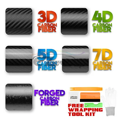 3D 4D 5D 7D Premium Matte Gloss Semi Black Carbon Fiber Vinyl Wrap Sticker • $7.95