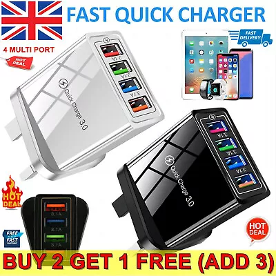 4 Multi-Port USB Hub Mains Wall Charger UK Plug Fast Quick Charge Adapter Phones • £4.98