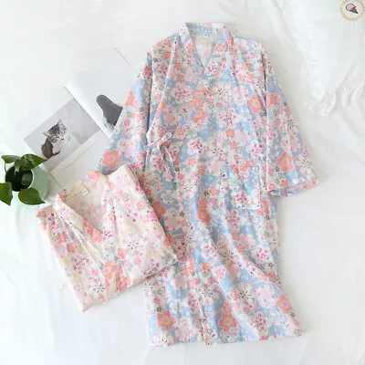 Japanese Yukata Kimono Pajamas Cotton Bamboo Soft Steamed Bathrobe Nightwear New • £17.72