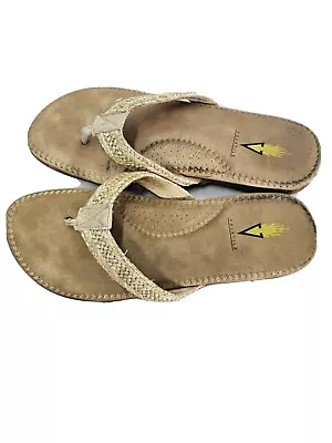 Volatile Leather Slipon Sandals Size 8 Textile Upper & Sole Tan Beige Euc Summer • $18.03