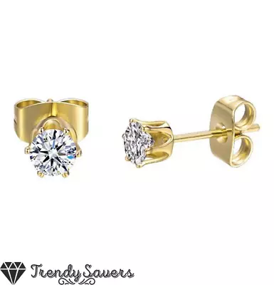 Men Women  Kids Cartilage Round Cubic Zirconia 18K Gold Plated Stud Earrings 4MM • £2.99