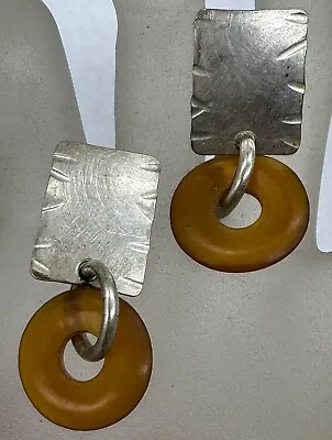 Estate Marjorie Baer San Francisco Silver Tone Resin Modernist Post Earrings • $19.99