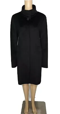MAX MARA Black Virgin Wool Stand Collar Knee Length Coat Sz 10  • $129
