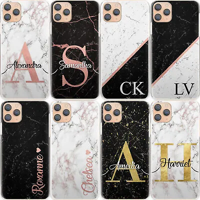 Personalised Initial Phone Case;Black Marble Hard Cover For Samsung S Range • £4.99