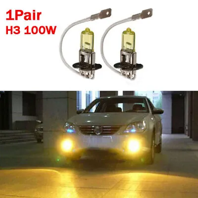 2x H3 Halogen 3000K 100W Fog/Driving Bright Replacement Light Bulbs Glass Pair • $9.45