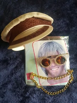 70s Style Disco Mens Fancy Dress Wig Hat Shades Necklace Costume Halloween  • £14.99