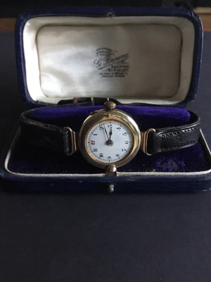 £120 • Buy 9ct Gold 1920’s/30’s Wristwatch Working Ladies Pin Set In Original Jewellers Box