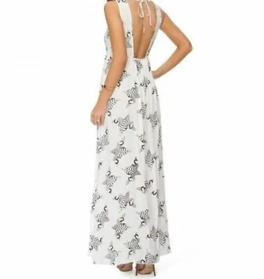 Pink Stitch Women Size 6 Kalista Dress White Geo Print Full Length MSRP $189 • $129.95