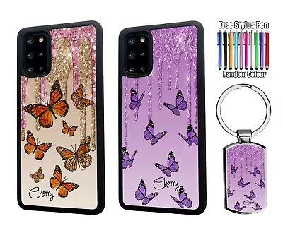 PERSONALISED Name Glitter Butterfly Silicone Case Samsung S20 FE S21  + Keyring • $15.39