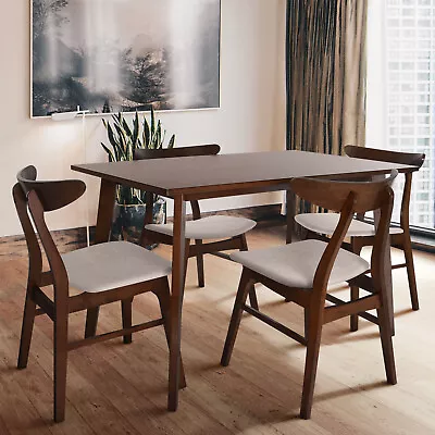 Zenvida Mid Century 5 Piece Dining Set Wood Table Fabric Chairs Seats Four • $299