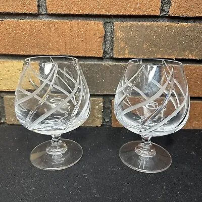 Set Of 2 Mikasa Crystal WINDLASS 5 3/4  Swirl Cut Brandy Snifter Glasses • $59.99