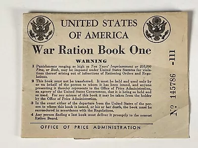 War Ration Book One Used Food Stamps WW2 WWII VTG 1942 • $31.48