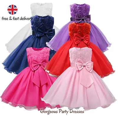 £13.99 • Buy Girls Party Dresses, Flower Girl, Bridesmaid Sparkle Dresses With Bow
