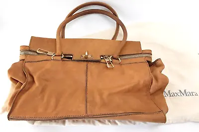 £32 • Buy Max Mara Tan Brown Leather Doctor's Bag Large Smooth Leather Designer Handbag